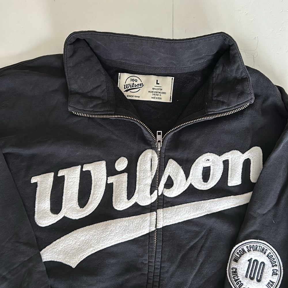 Wilson retro warm up sweatshirt jacket navy blue / white size large men - Picture 3 of 9